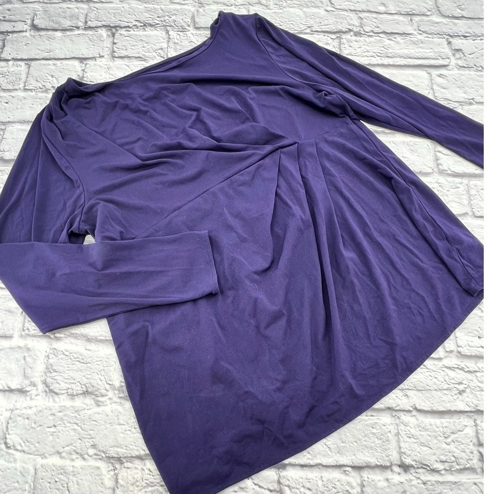 Lane Bryant Purple Pleated Front Tunic Top Long Sleeve Boat Neck Plus Size 18/20
